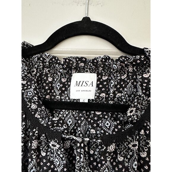 MISA LA Marcele Bell Sleeve Printed Bohemian Midi Dress Black Blue Small - Picture 4 of 9